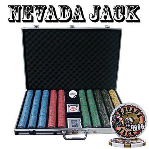 Image of Nevada Jack Poker Set-1000ct Casino Ceramic Chips In Alloy Carry Case