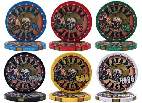 Image of Nevada Jack 1000ct Ceramic Chips 10g Poker Set Acrylic Carry Case