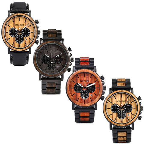 Image of Wooden Bobo Bird Military Stylish Chronograph Handcrafted Watches - P09-1-3+Q26