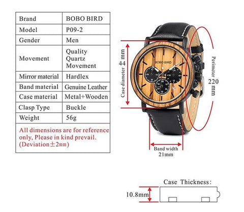 Image of Wooden Bobo Bird Military Stylish Chronograph Handcrafted Watches - P09-1-3+Q26