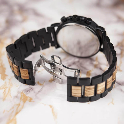 Image of Wooden Stylish Bobo Bird Marble Face Mens Watch Design P09-4&5 + FREE Wooden Gift Box