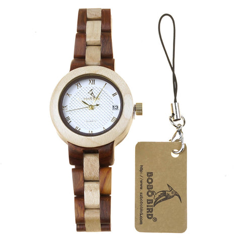 Image of Wooden BOBO BIRD Ladies Red Sandalwood Luxury Quartz Watch - M19 Handmade Gift Box Relogio Feminino