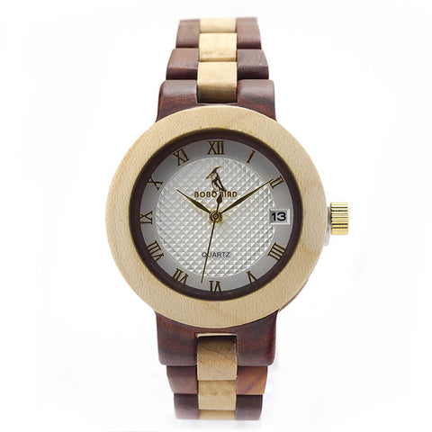 Image of Wooden BOBO BIRD Ladies Red Sandalwood Luxury Quartz Watch - M19 Handmade Gift Box Relogio Feminino