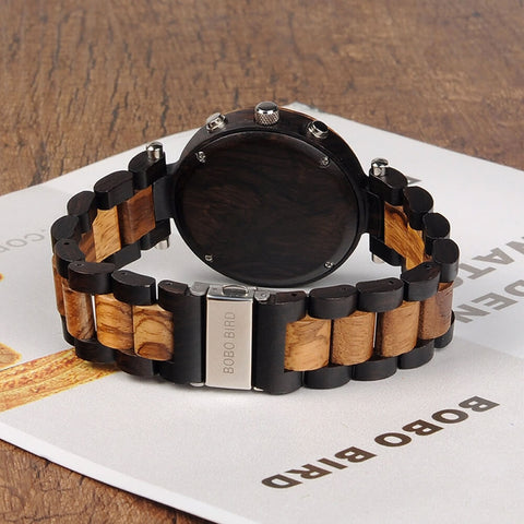 Image of Wooden BOBO BIRD L-P17 Stylish Men Stainless Steel Multi-Time Zone Dial Custom Watches Date, Stop Wristwatch