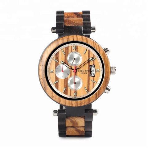 Image of Wooden BOBO BIRD L-P17 Stylish Men Stainless Steel Multi-Time Zone Dial Custom Watches Date, Stop Wristwatch