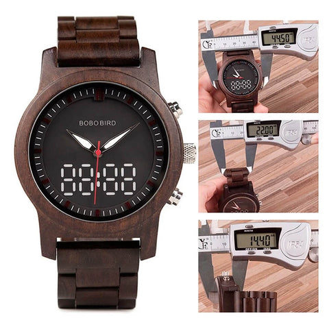 Image of Wooden BOBO BIRD LED Digital Quartz Double Display Unisex Watch - Handmade R02 + FREE Bamboo Gift Box
