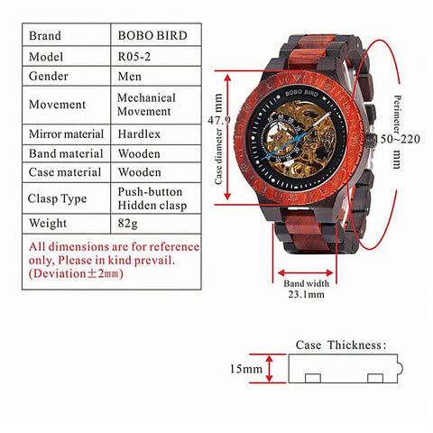 Image of Wooden BOBO BIRD Men Mechanical Retro Design Watch - Luxury Gold Label Beside Automatic Wristwatch-R05-1&2