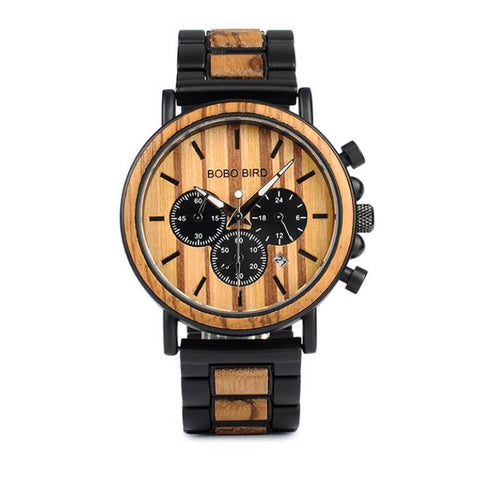 Image of Wooden Military Style Watch BOBO BIRD Quartz Wristwatch + Wood Gift Box-P09-1