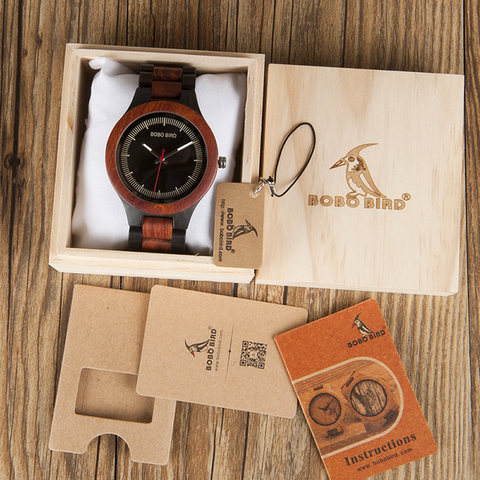 Image of Wooden BOBO BIRD Men's Luxury Quartz Bamboo Wrist Watch V-O01/O02 Presented in a FREE Gift Box