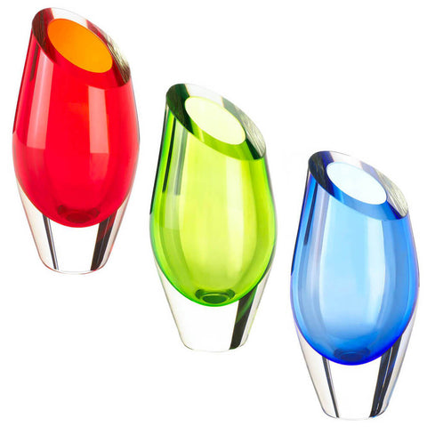 Image of Green Cut Modern Contemporary Art Angled Top Glass Vase Accent 17386