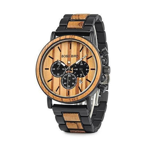 Image of Wooden Military Style Watch BOBO BIRD Quartz Wristwatch + Wood Gift Box-P09-1