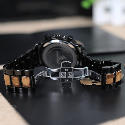 Image of Wooden Military Style Watch BOBO BIRD Quartz Wristwatch + Wood Gift Box-P09-1