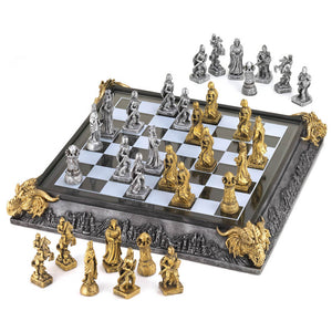 Medieval Knights & Dragons Battle Carved Chess Game Set