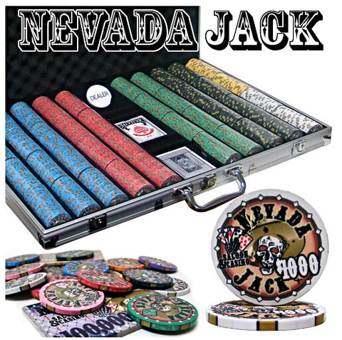 Image of Nevada Jack Poker Set-1000ct Casino Ceramic Chips In Alloy Carry Case