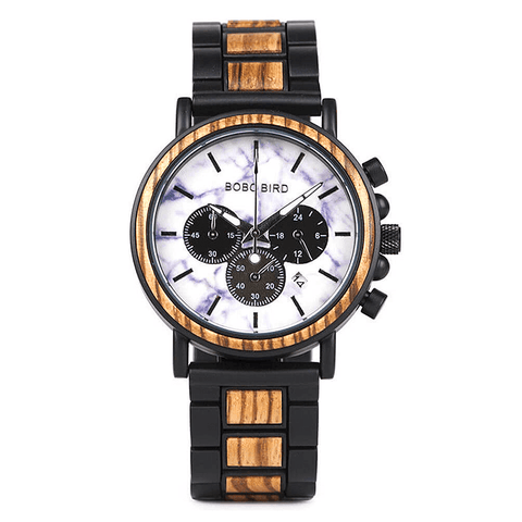 Image of Wooden Stylish Bobo Bird Marble Face Mens Watch Design P09-4&5 + FREE Wooden Gift Box