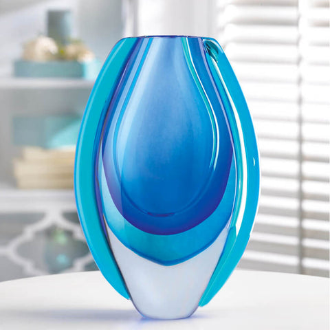Image of Azure Blue Modern Art Glass Flower Vase - Accent Plus Home Decor
