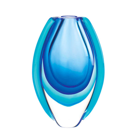 Image of Azure Blue Modern Art Glass Flower Vase - Accent Plus Home Decor