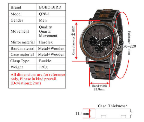 Image of Wooden Bobo Bird Military Stylish Chronograph Handcrafted Watches - P09-1-3+Q26