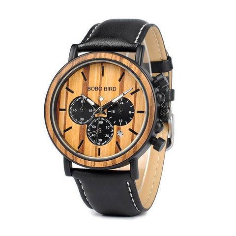 Image of Wooden Bobo Bird Military Stylish Chronograph Handcrafted Watches - P09-1-3+Q26