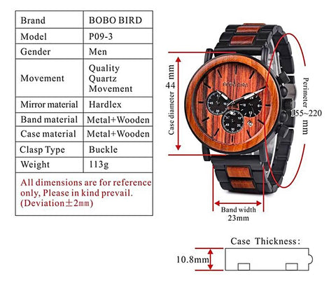 Image of Wooden Military Stylish BOBO BIRD Luxury Mens Relogio Masculino Watch+Gift Box