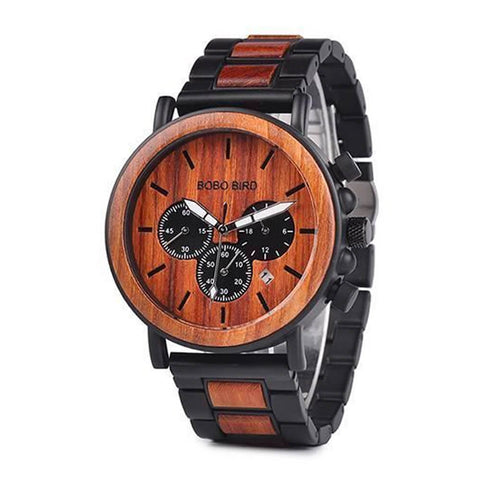 Image of Wooden Bobo Bird Military Stylish Chronograph Handcrafted Watches - P09-1-3+Q26