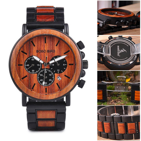 Image of Wooden Military Stylish BOBO BIRD Luxury Mens Relogio Masculino Watch+Gift Box