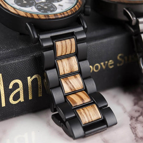 Image of Wooden Stylish Bobo Bird Marble Face Mens Watch Design P09-4&5 + FREE Wooden Gift Box