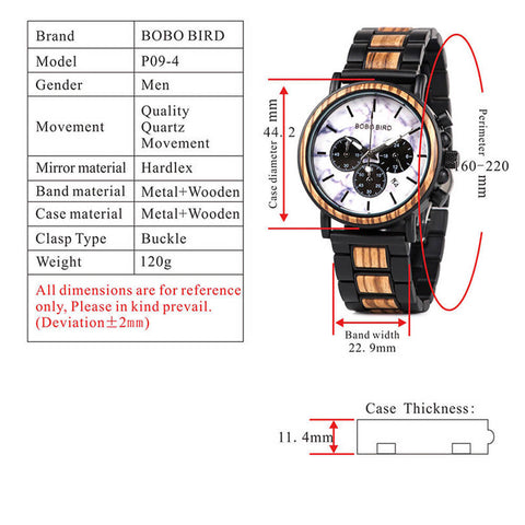 Image of Wooden Stylish Bobo Bird Marble Face Mens Watch Design P09-4&5 + FREE Wooden Gift Box