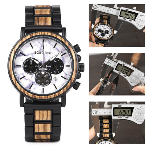 Image of Wooden Stylish Bobo Bird Marble Face Mens Watch Design P09-4&5 + FREE Wooden Gift Box