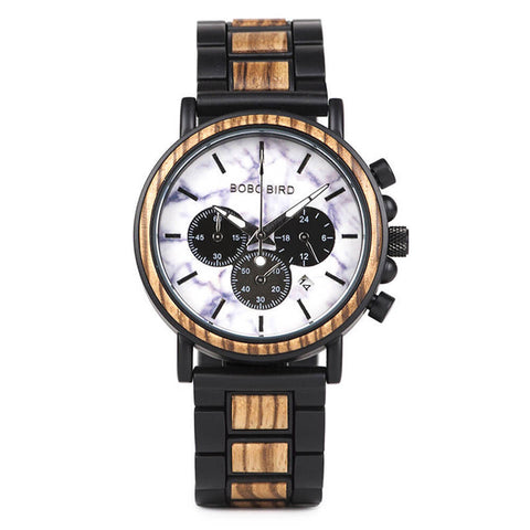 Image of Wooden Stylish Bobo Bird Marble Face Mens Watch Design P09-4&5 + FREE Wooden Gift Box