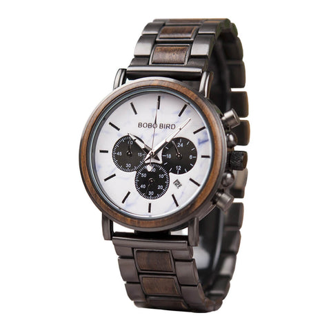 Image of Wooden Stylish Bobo Bird Marble Face Mens Watch Design P09-4&5 + FREE Wooden Gift Box