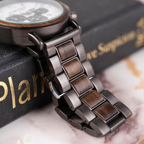 Image of Wooden Stylish Bobo Bird Marble Face Mens Watch Design P09-4&5 + FREE Wooden Gift Box