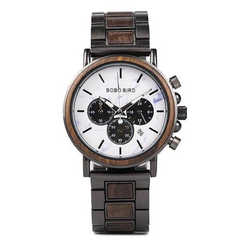 Image of Wooden Stylish Bobo Bird Marble Face Mens Watch Design P09-4&5 + FREE Wooden Gift Box