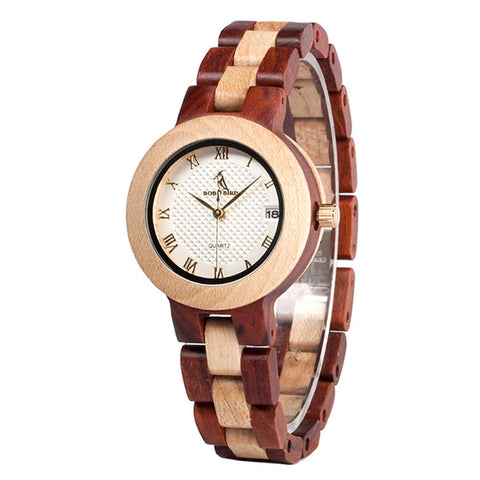 Image of Wooden BOBO BIRD Ladies Red Sandalwood Luxury Quartz Watch - M19 Handmade Gift Box Relogio Feminino