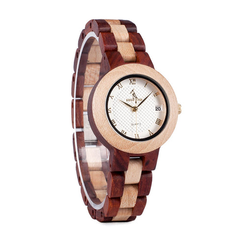 Image of Wooden BOBO BIRD Ladies Red Sandalwood Luxury Quartz Watch - M19 Handmade Gift Box Relogio Feminino