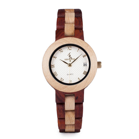 Image of Wooden BOBO BIRD Ladies Red Sandalwood Luxury Quartz Watch - M19 Handmade Gift Box Relogio Feminino