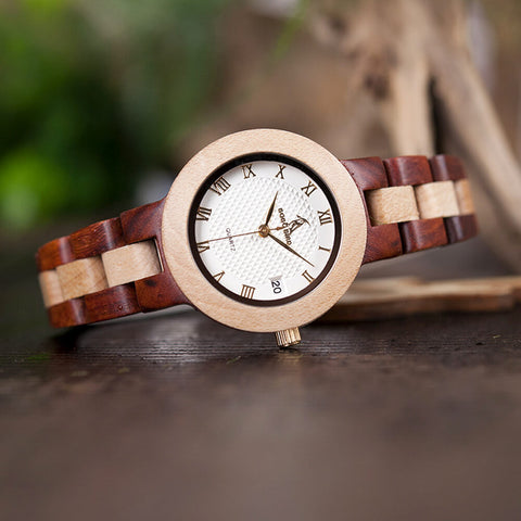 Image of Wooden BOBO BIRD Ladies Red Sandalwood Luxury Quartz Watch - M19 Handmade Gift Box Relogio Feminino