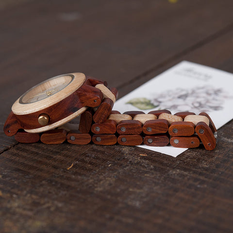 Image of Wooden BOBO BIRD Ladies Red Sandalwood Luxury Quartz Watch - M19 Handmade Gift Box Relogio Feminino