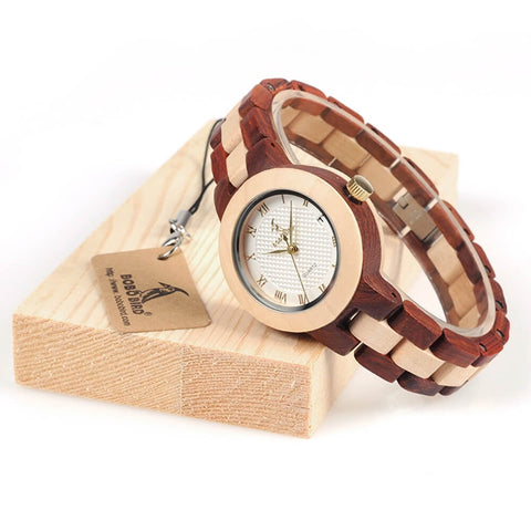 Image of Wooden BOBO BIRD Ladies Red Sandalwood Luxury Quartz Watch - M19 Handmade Gift Box Relogio Feminino