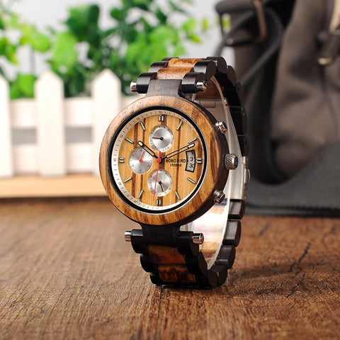 Image of Wooden BOBO BIRD L-P17 Stylish Men Stainless Steel Multi-Time Zone Dial Custom Watches Date, Stop Wristwatch