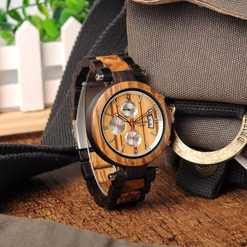 Image of Wooden BOBO BIRD L-P17 Stylish Men Stainless Steel Multi-Time Zone Dial Custom Watches Date, Stop Wristwatch