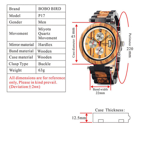 Image of Wooden BOBO BIRD L-P17 Stylish Men Stainless Steel Multi-Time Zone Dial Custom Watches Date, Stop Wristwatch