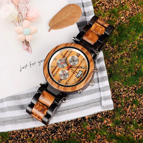 Image of Wooden BOBO BIRD L-P17 Stylish Men Stainless Steel Multi-Time Zone Dial Custom Watches Date, Stop Wristwatch