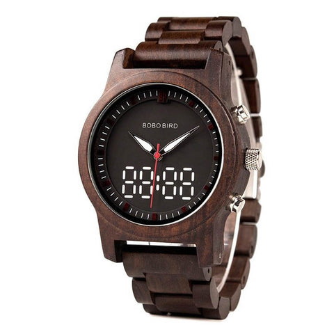 Image of Wooden BOBO BIRD LED Digital Quartz Double Display Unisex Watch - Handmade R02 + FREE Bamboo Gift Box