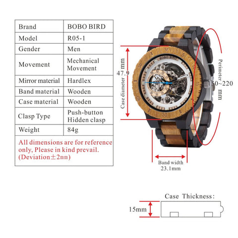 Image of Wooden BOBO BIRD Men Mechanical Retro Design Watch - Luxury Gold Label Beside Automatic Wristwatch-R05-1&2