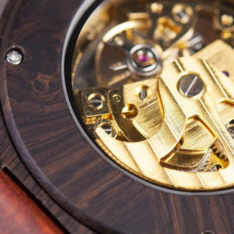 Image of Wooden BOBO BIRD Men Mechanical Retro Design Watch - Luxury Gold Label Beside Automatic Wristwatch-R05-1&2