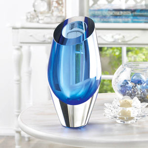 Blue Cut Glass Vibrant Art Flower Vase - Accent Plus Decor 17384