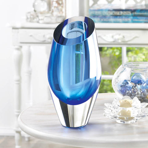 Image of Blue Cut Glass Vibrant Art Flower Vase - Accent Plus Decor 17384