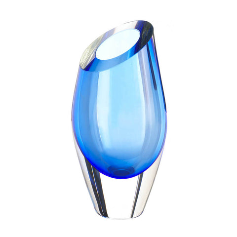 Image of Blue Cut Glass Vibrant Art Flower Vase - Accent Plus Decor 17384