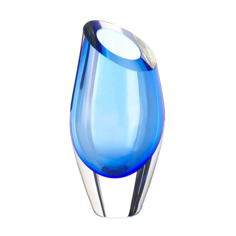 Image of Blue Cut Glass Vibrant Art Flower Vase - Accent Plus Decor 17384